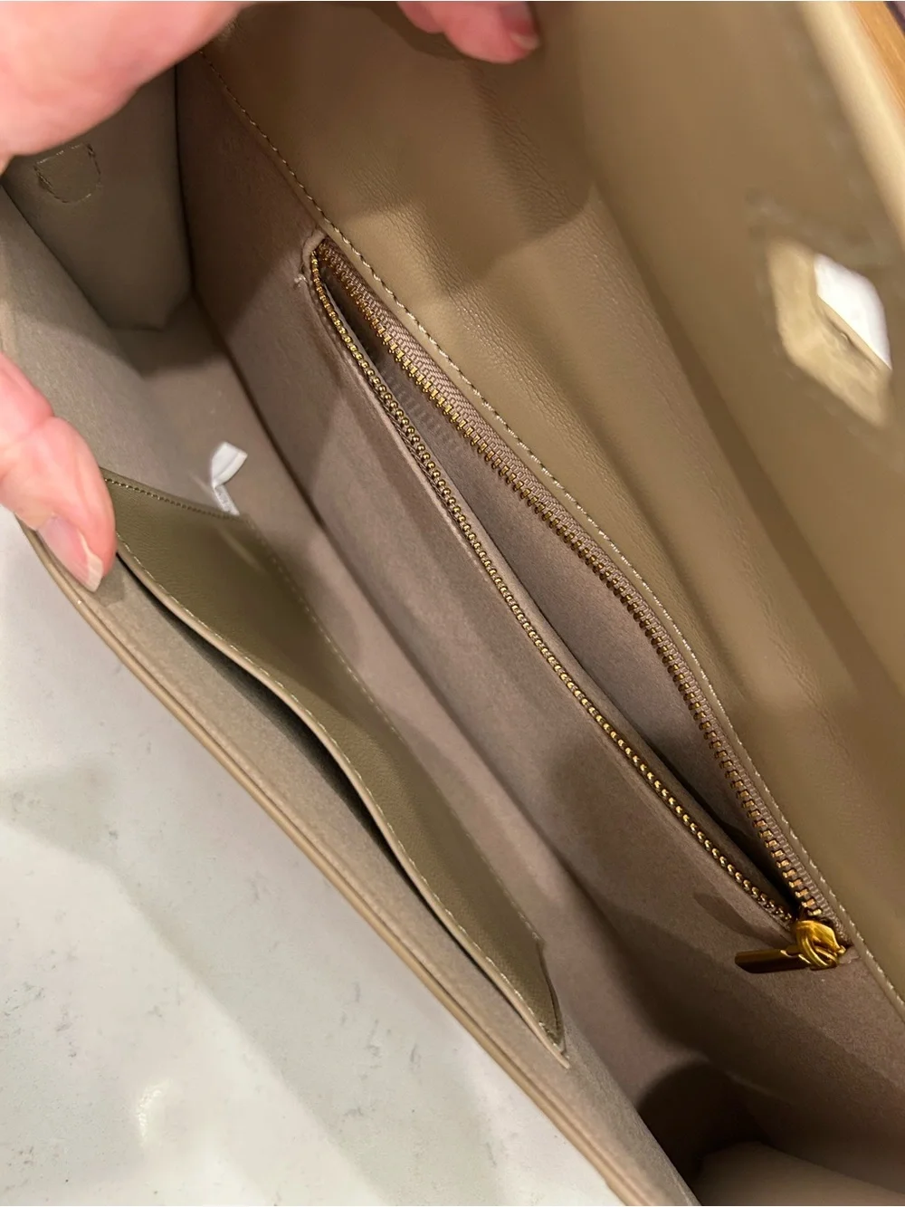 Taupe Woven Top-Handle Clutch
